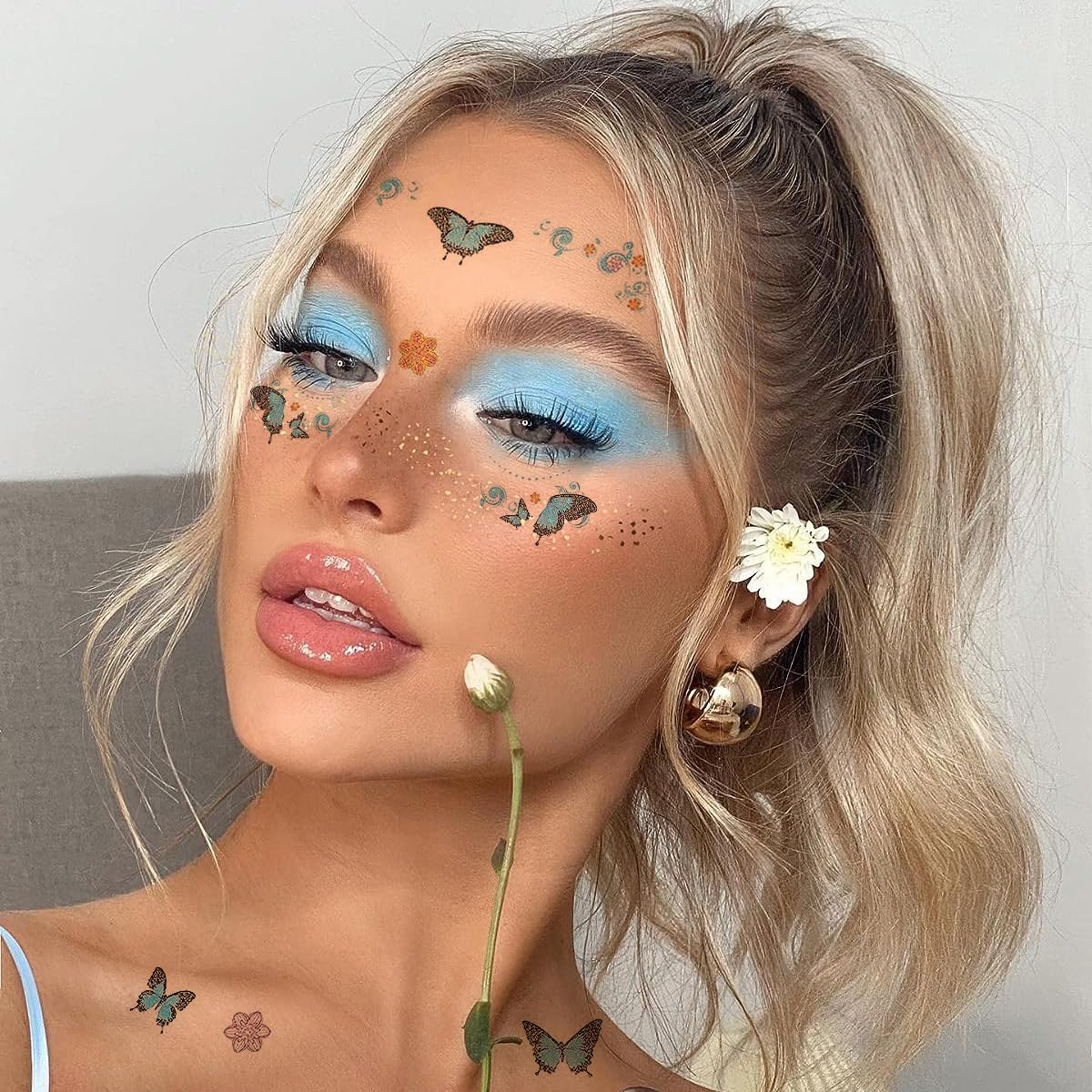 MAYCREATE 12 Sheets Glitter Face Temporary Tattoo for Women Girls, Charming Decals Flowers Face Arm Body Makeup Stickers, Waterproof Butterfly Fake Tattoos for Party, Halloween MAYCREATE 12 Sheets Glitter Face Temporary Tattoo for Women Girls, Charming Decals Flowers Face Arm Body Makeup Stickers, Waterproof Butterfly Fake Tattoos for Party, Halloween